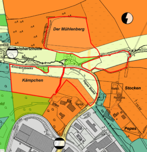 Geprüfte Gewerbeflächen, die zwischenzeitlich teilweise als Kompensationsflächen festgelegt wurden.